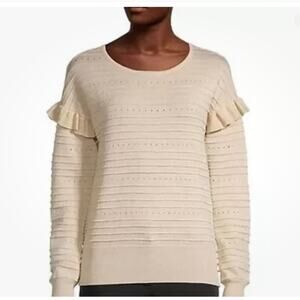 NWT Liz Claiborne XL Crema Gold Lurex Ruffle Sleeve Sweater Metallic